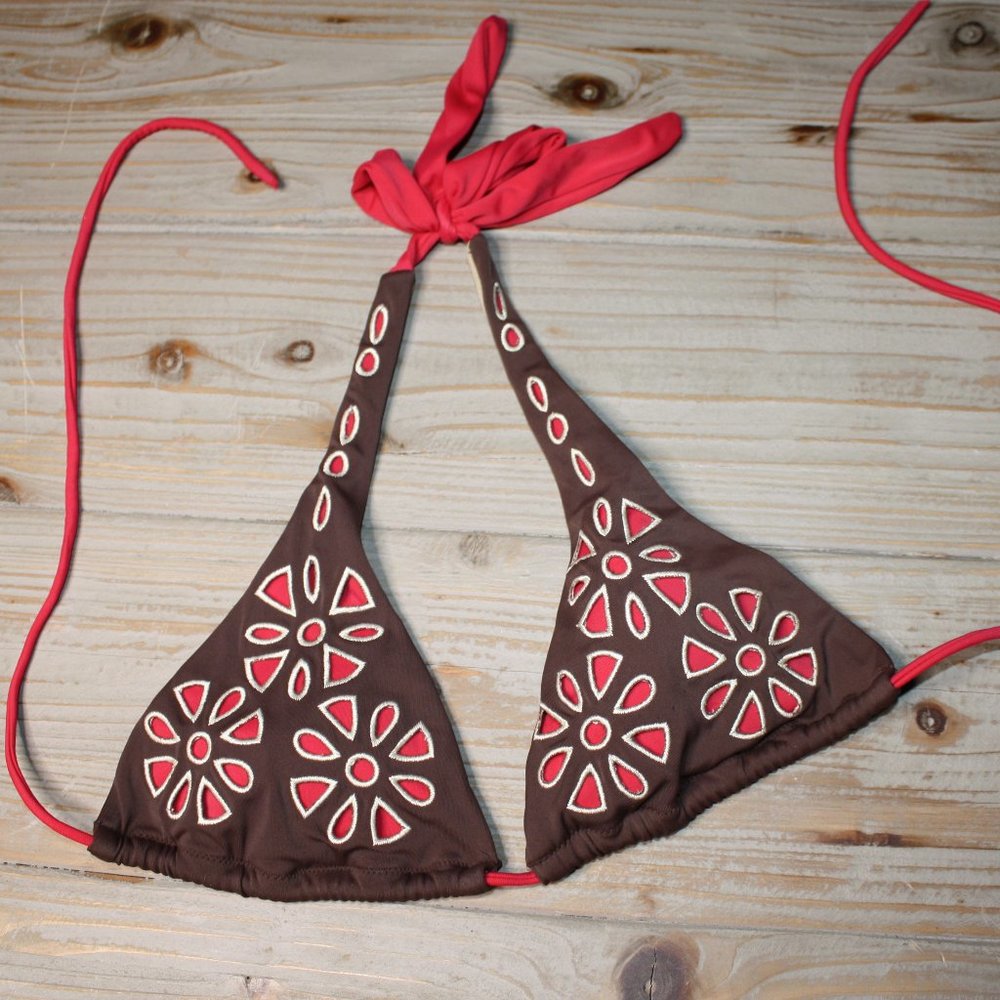 Victoria's Secret brown+soft red halter swim top